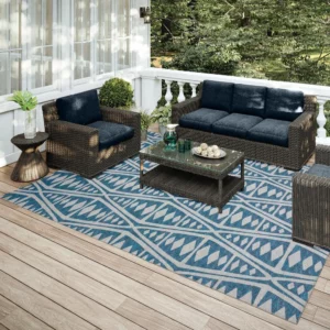 Yuma Blue Southwestern Southwest 5' x 7'6" Area Rug - Durable & Stylish