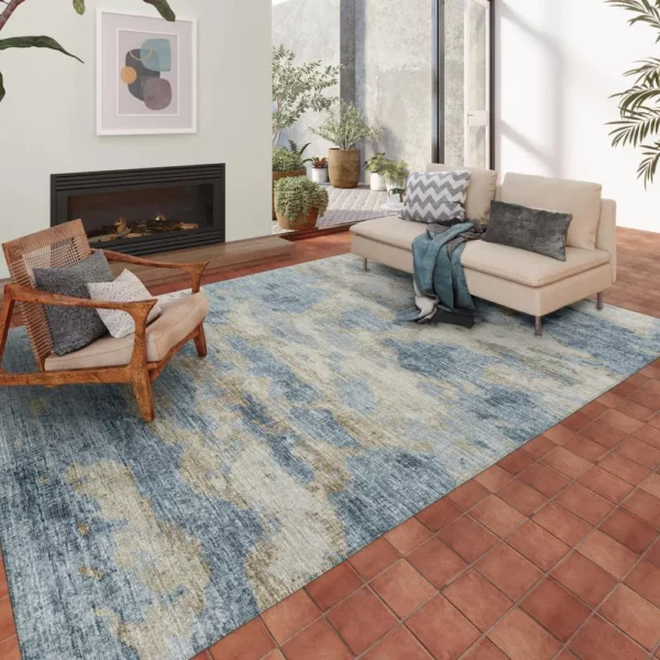 Indoor Accord AAC36 Blue Washable 10' x 14' Rug - Image 2