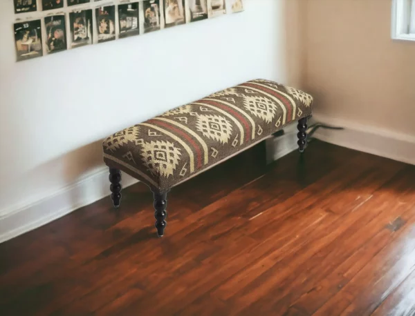 "48"" Brown Upholstered Wool Southwest Distressed Bench" - Image 6