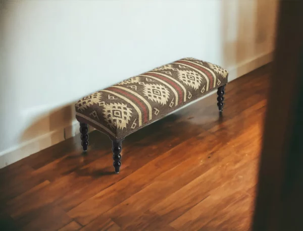 "48"" Brown Upholstered Wool Southwest Distressed Bench" - Image 7