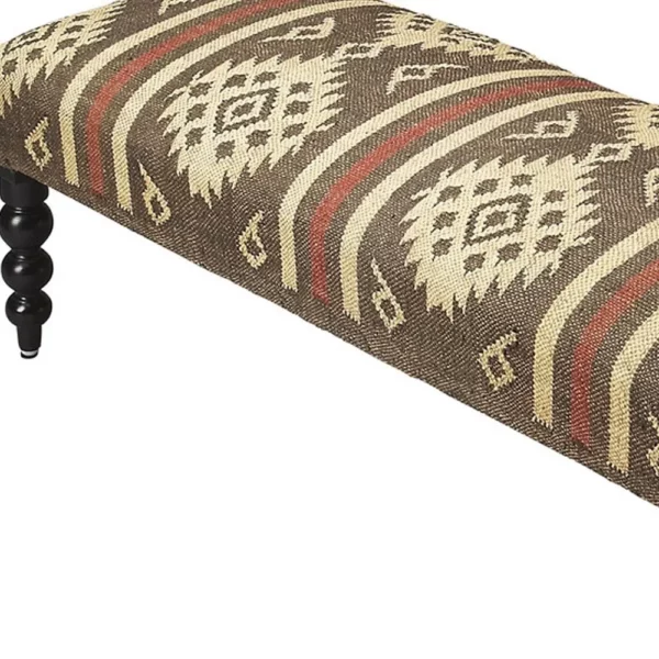 "48"" Brown Upholstered Wool Southwest Distressed Bench" - Image 8