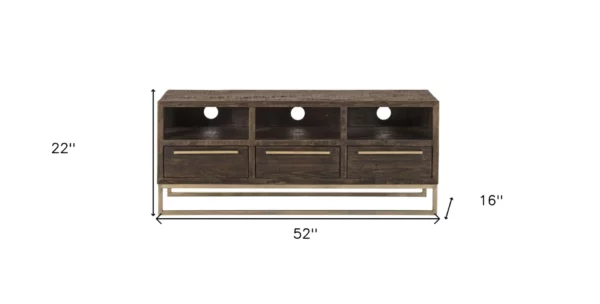 "52"" Deep Taupe Reclaimed Pine And Plywood Open Shelving TV Stand" - Image 5