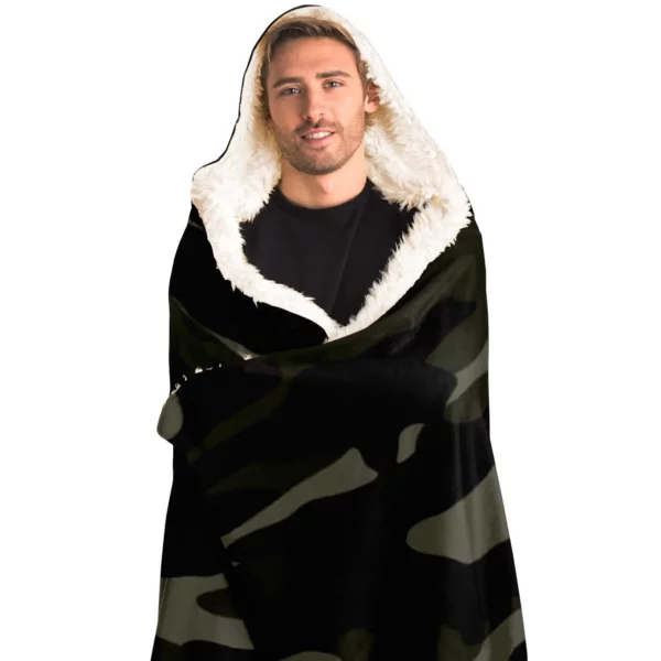 Dark Camouflage Pattern Plakat Hooded Blanket - Image 3