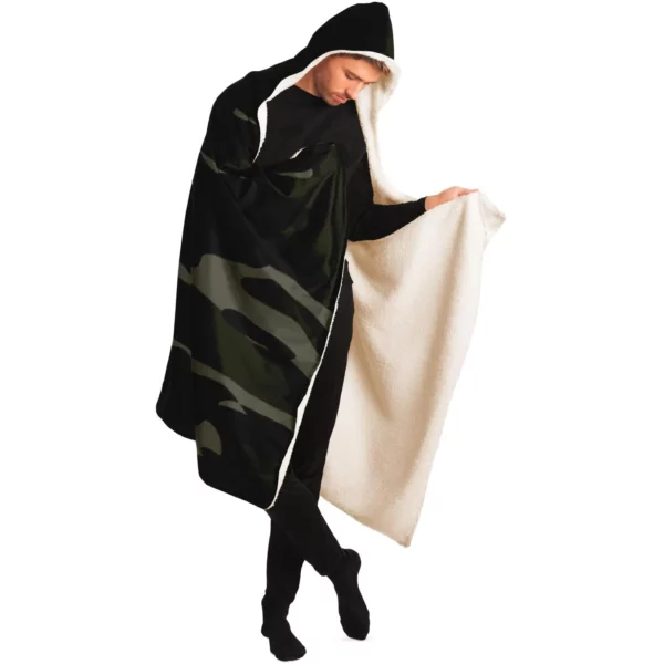 Dark Camouflage Pattern Plakat Hooded Blanket - Image 7