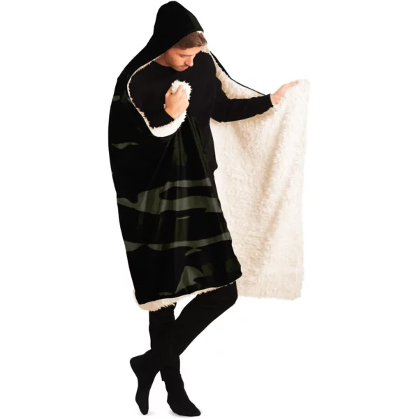 Dark Camouflage Pattern Plakat Hooded Blanket - Image 8