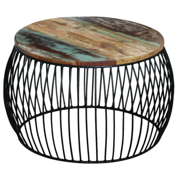 Coffee Table Round Solid Reclaimed Wood 26.8"x14.6" - Image 9