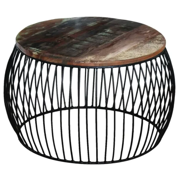 Coffee Table Round Solid Reclaimed Wood 26.8"x14.6" - Image 10
