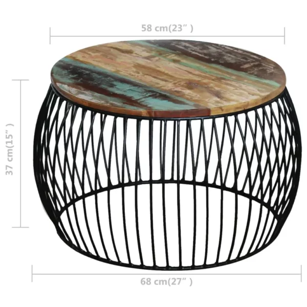 Coffee Table Round Solid Reclaimed Wood 26.8"x14.6" - Image 13