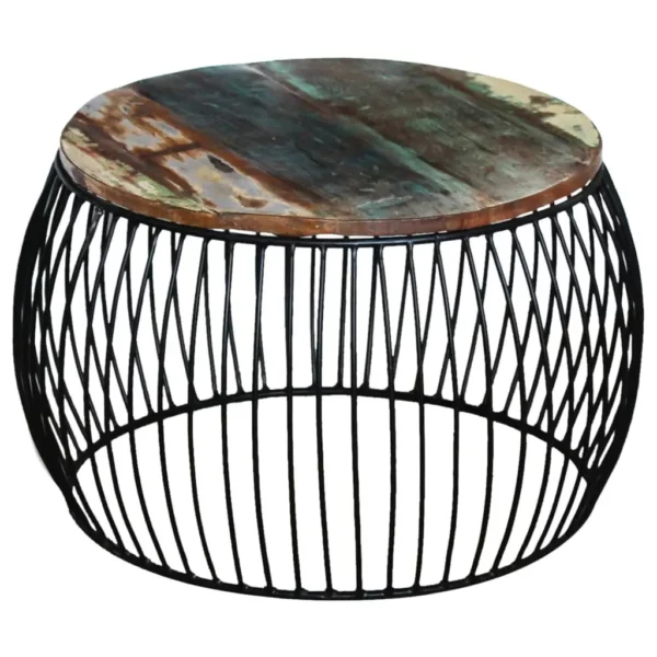 Coffee Table Round Solid Reclaimed Wood 26.8"x14.6" - Image 14