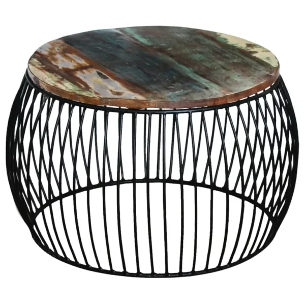 Coffee Table Round Solid Reclaimed Wood 26.8"x14.6" - Image 15