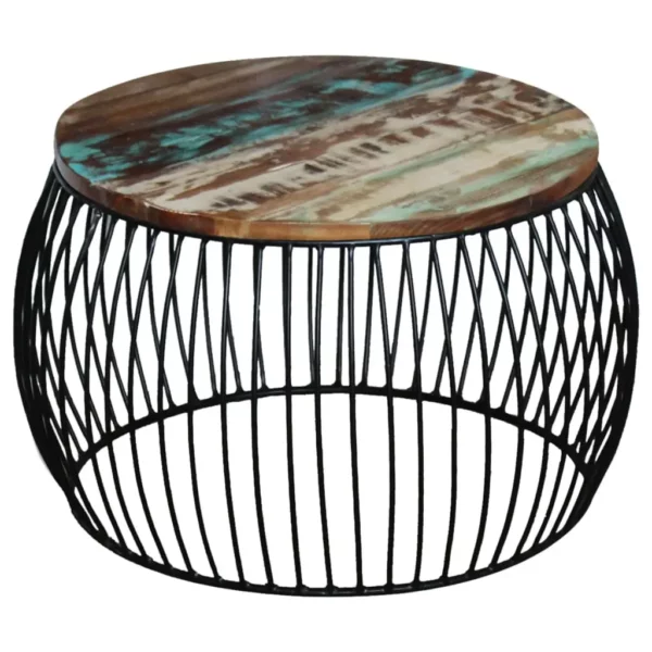 Coffee Table Round Solid Reclaimed Wood 26.8"x14.6" - Image 16
