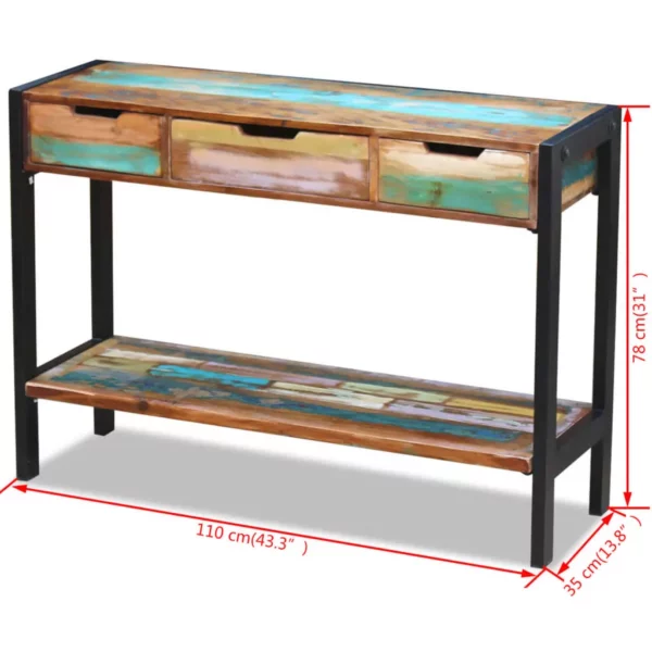 Sideboard 3 Drawers Solid Reclaimed Wood - Image 16