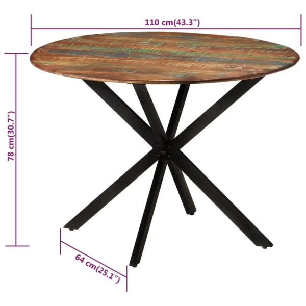 Dining Table 43.3"x30.7" Solid Wood Reclaimed and Steel - Image 17