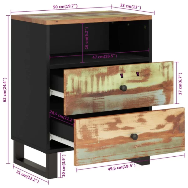 Bedside Cabinet 19.7"x13"x24.4" Solid Wood Reclaimed&Engineered Wood - Image 20