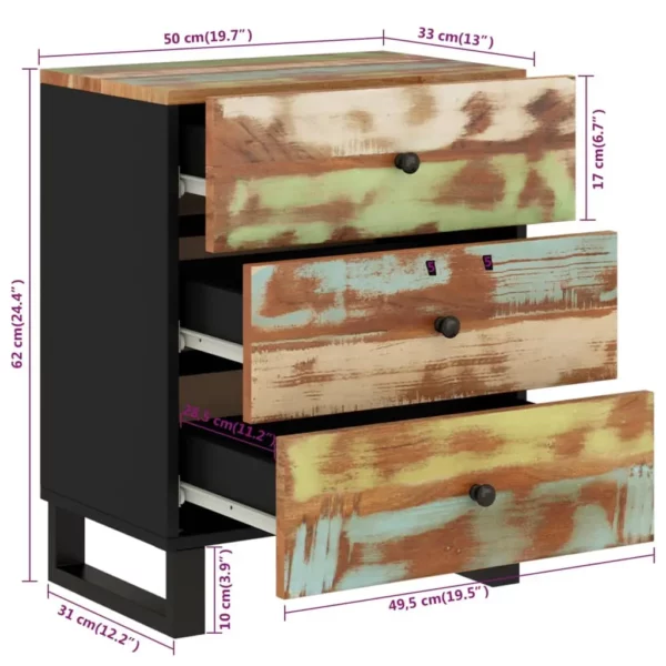Bedside Cabinet 19.7"x13"x24.4" Solid Wood Reclaimed&Engineered Wood - Image 20