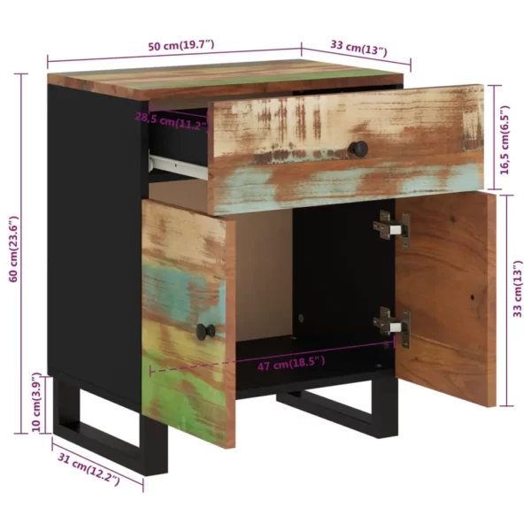 Bedside Cabinet 19.7"x13"x23.6" Solid Wood Reclaimed&Engineered Wood - Image 20