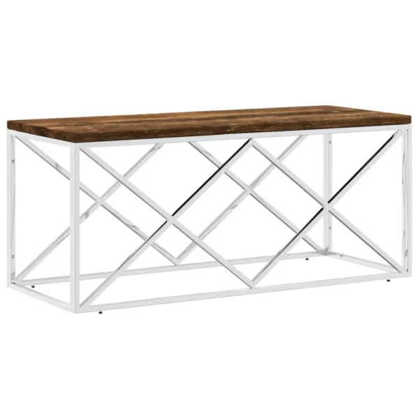 Coffee Table Stainless Steel and Solid Wood Reclaimed - Image 2