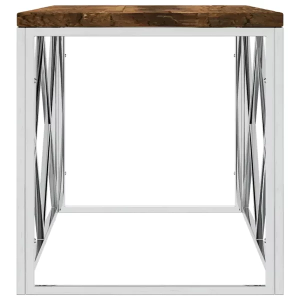 Coffee Table Stainless Steel and Solid Wood Reclaimed - Image 4