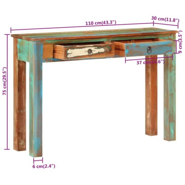 Console Table 43.3"x11.8"x29.5" Solid Wood Reclaimed - Image 9