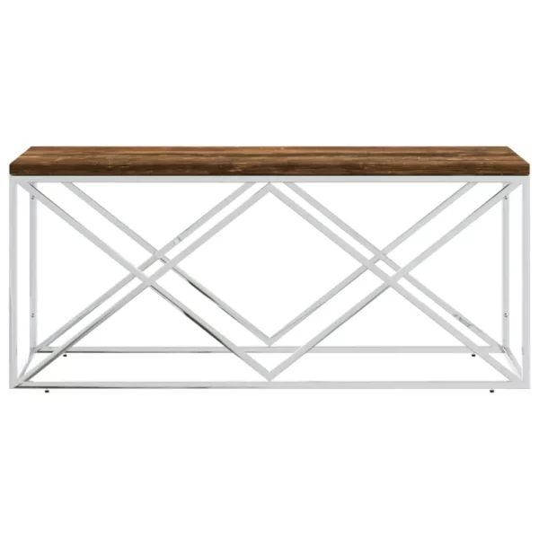 Coffee Table Stainless Steel and Solid Wood Reclaimed - Image 9