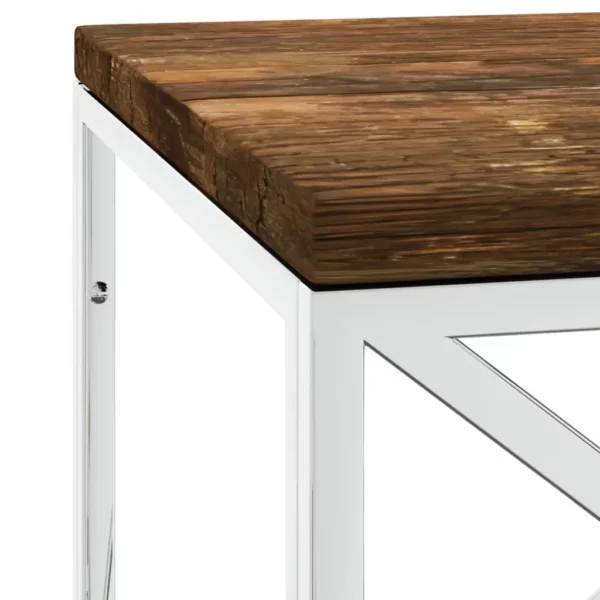 Coffee Table Stainless Steel and Solid Wood Reclaimed - Image 11