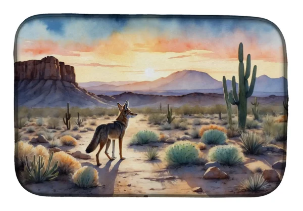 Desert Sunset Coyote Dish Drying Mat
