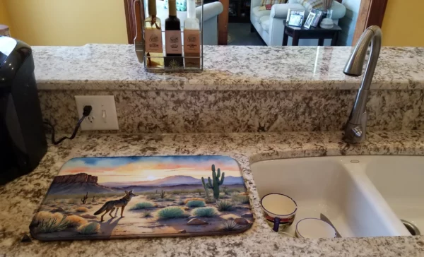 Desert Sunset Coyote Dish Drying Mat - Image 2