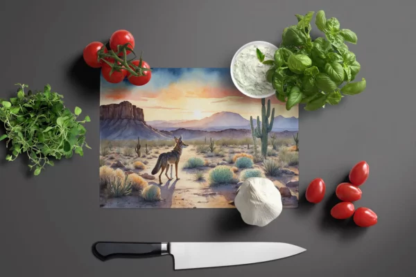 Desert Sunset Coyote Glass Cutting Board - Image 3