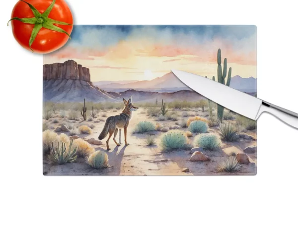 Desert Sunset Coyote Glass Cutting Board - Image 4