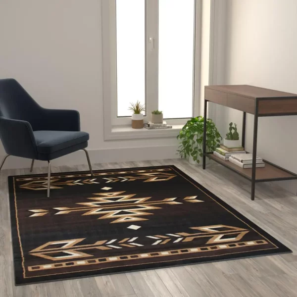 Amado Collection Southwestern 5' x 7' Brown Area Rug - Olefin Accent Rug with Jute Backing - Image 2