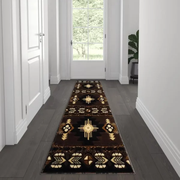 2' x 7' Chocolate Traditional Southwestern Area Rug - Olefin Fibers - Image 2
