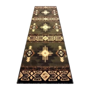 2' x 7' Sage Traditional Southwestern Area Rug - Olefin Fibers with Jute Backing