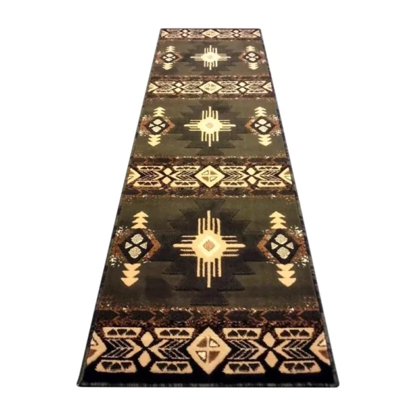 2' x 7' Sage Traditional Southwestern Area Rug - Olefin Fibers with Jute Backing
