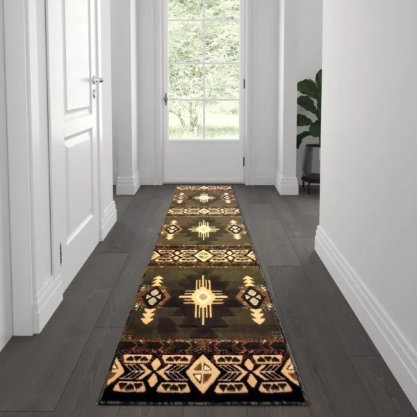 2' x 7' Sage Traditional Southwestern Area Rug - Olefin Fibers with Jute Backing - Image 2