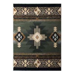 5' x 7' Sage Traditional Southwestern Area Rug - Olefin Fibers with Jute Backing