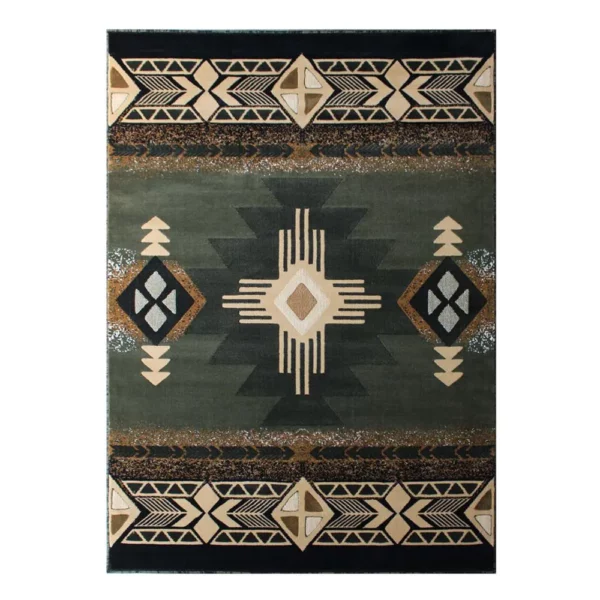 5' x 7' Sage Traditional Southwestern Area Rug - Olefin Fibers with Jute Backing