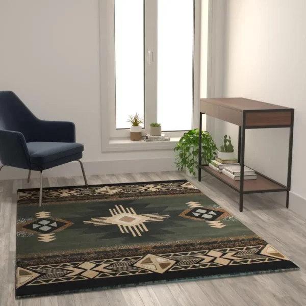 5' x 7' Sage Traditional Southwestern Area Rug - Olefin Fibers with Jute Backing - Image 2