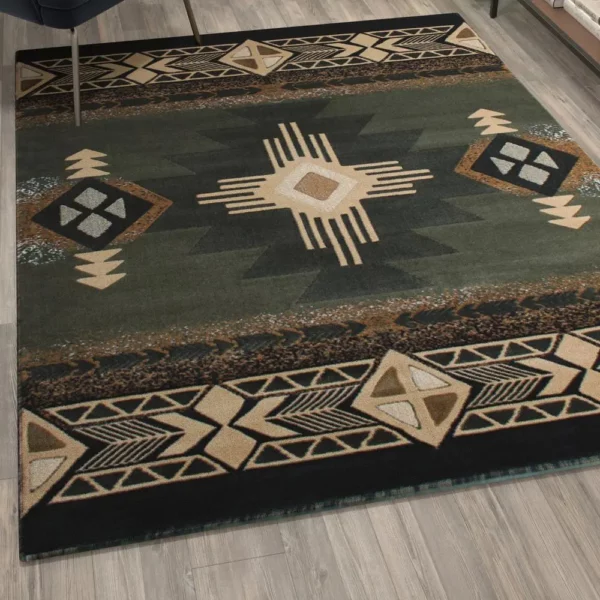 5' x 7' Sage Traditional Southwestern Area Rug - Olefin Fibers with Jute Backing - Image 5