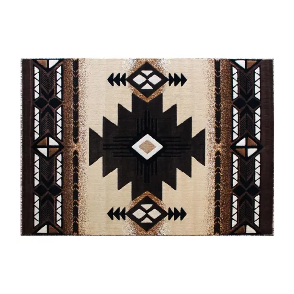 5' x 7' Brown Traditional Southwestern Area Rug - Olefin Fibers