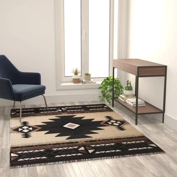 5' x 7' Brown Traditional Southwestern Area Rug - Olefin Fibers - Image 2