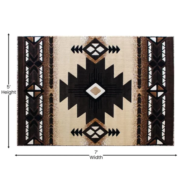 5' x 7' Brown Traditional Southwestern Area Rug - Olefin Fibers - Image 4