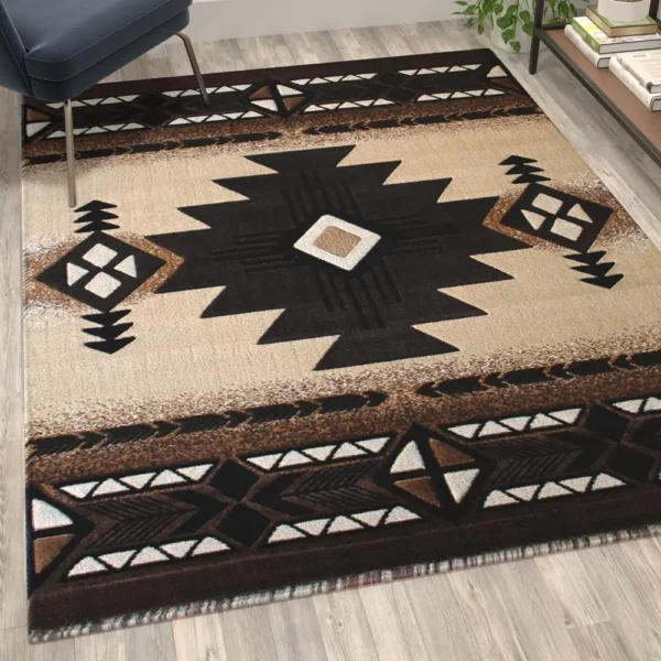 5' x 7' Brown Traditional Southwestern Area Rug - Olefin Fibers - Image 5