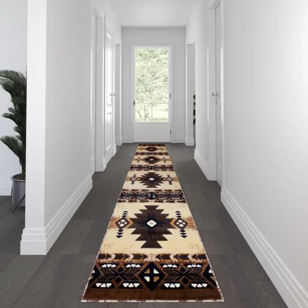 3' x 16' Brown Traditional Southwestern Area Rug - Olefin Fibers - Image 2