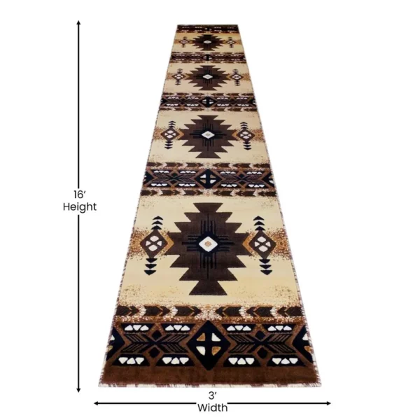 3' x 16' Brown Traditional Southwestern Area Rug - Olefin Fibers - Image 4