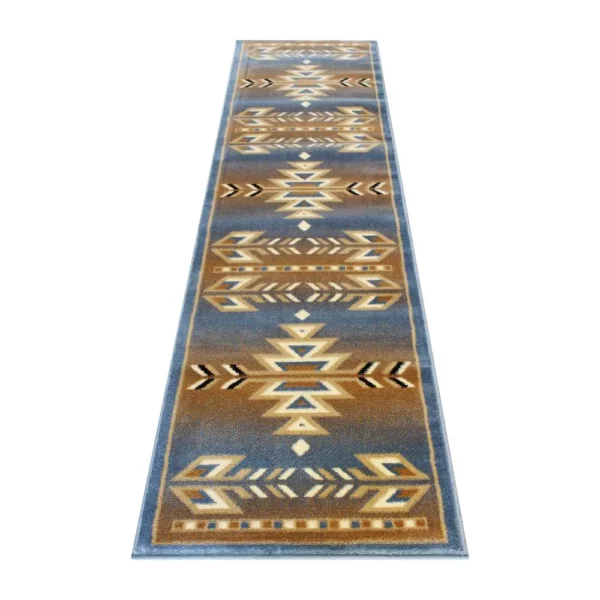 Lodi Collection Southwestern Blue Area Rug - 2' x 7'