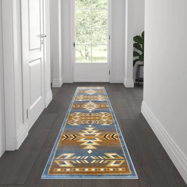 Lodi Collection Southwestern Blue Area Rug - 2' x 7' - Image 2