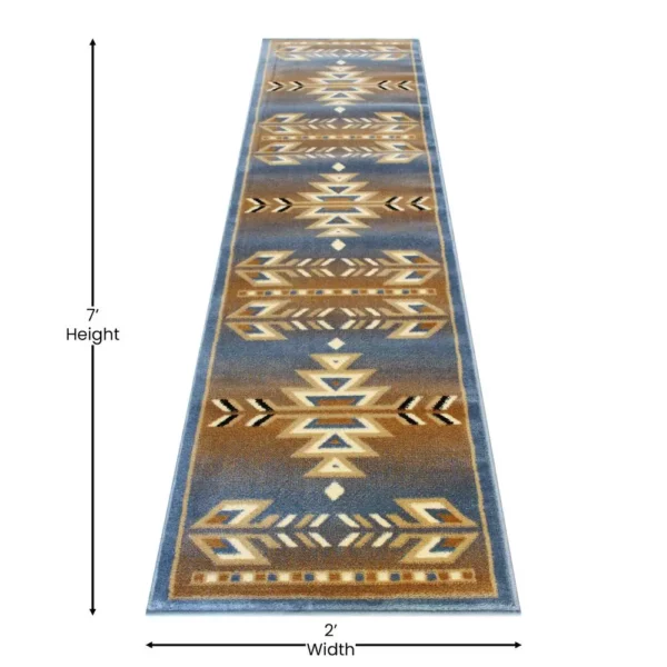 Lodi Collection Southwestern Blue Area Rug - 2' x 7' - Image 4