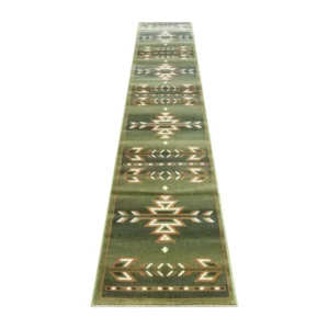 Lodi Collection Southwestern 2' x 11' Green Area Rug