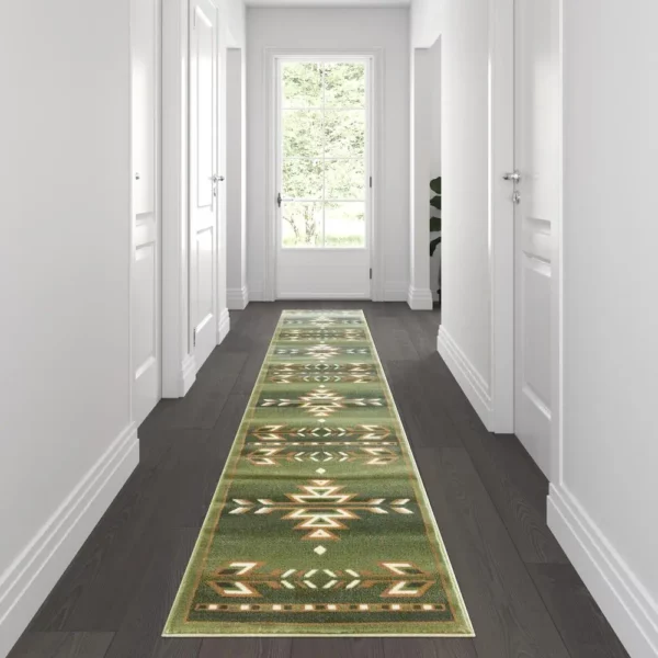 Lodi Collection Southwestern 2' x 11' Green Area Rug - Image 2