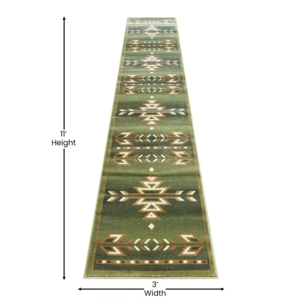 Lodi Collection Southwestern 2' x 11' Green Area Rug - Image 4